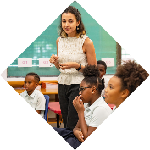 Teacher leading a classroom discussion focused on student guidance and wellbeing at the International School Turks and Caicos Islands.