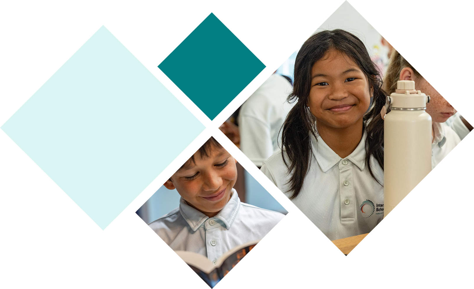 Primary school students reading and smiling in class at International School Turks and Caicos Islands, representing an overview of student life and learning.